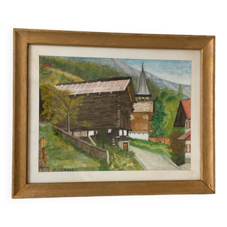 French school of the 20th century: swiss chalet - val d'anniviers - circa 1950