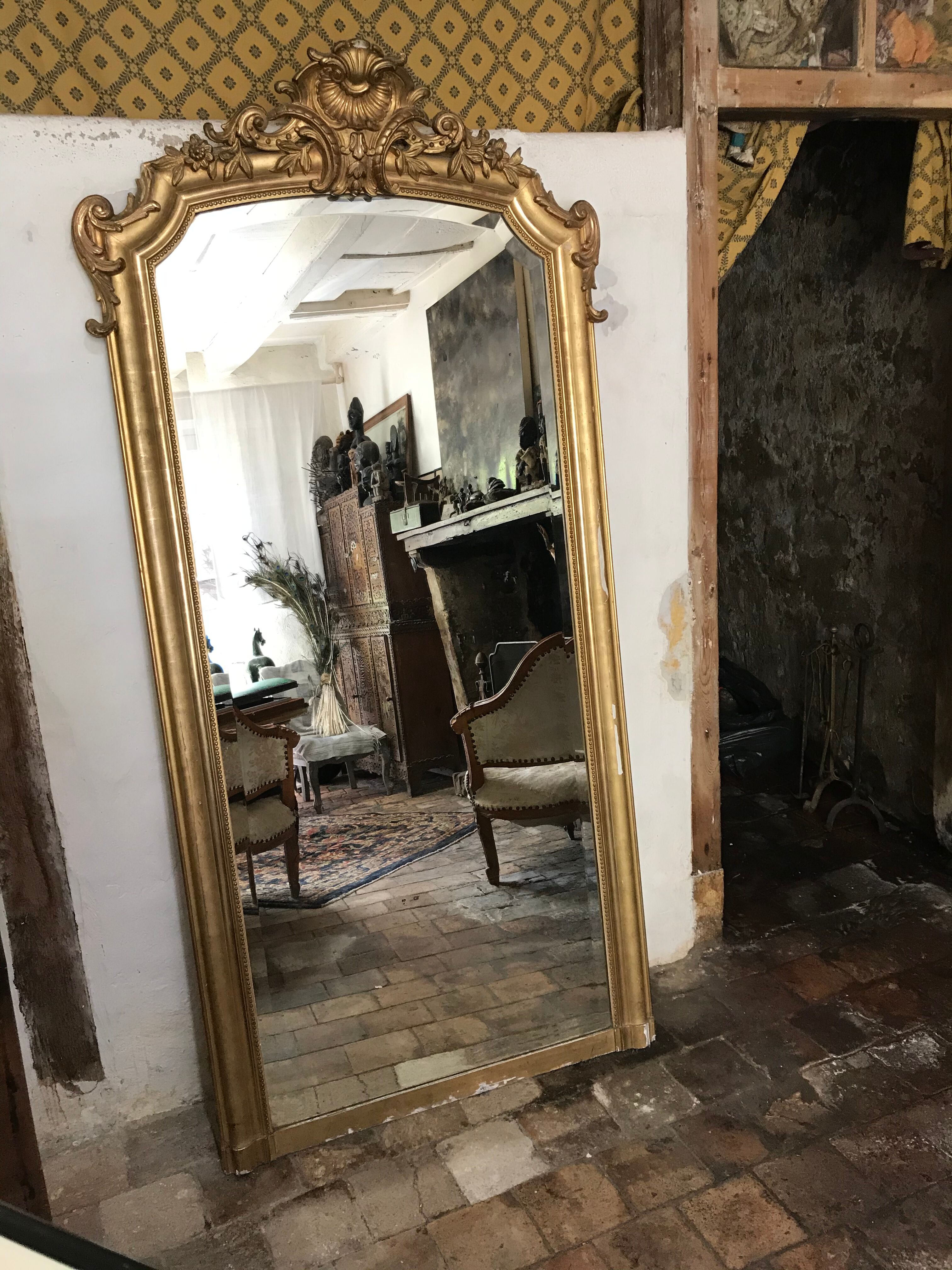 Large golden antique mirror 95x190cm