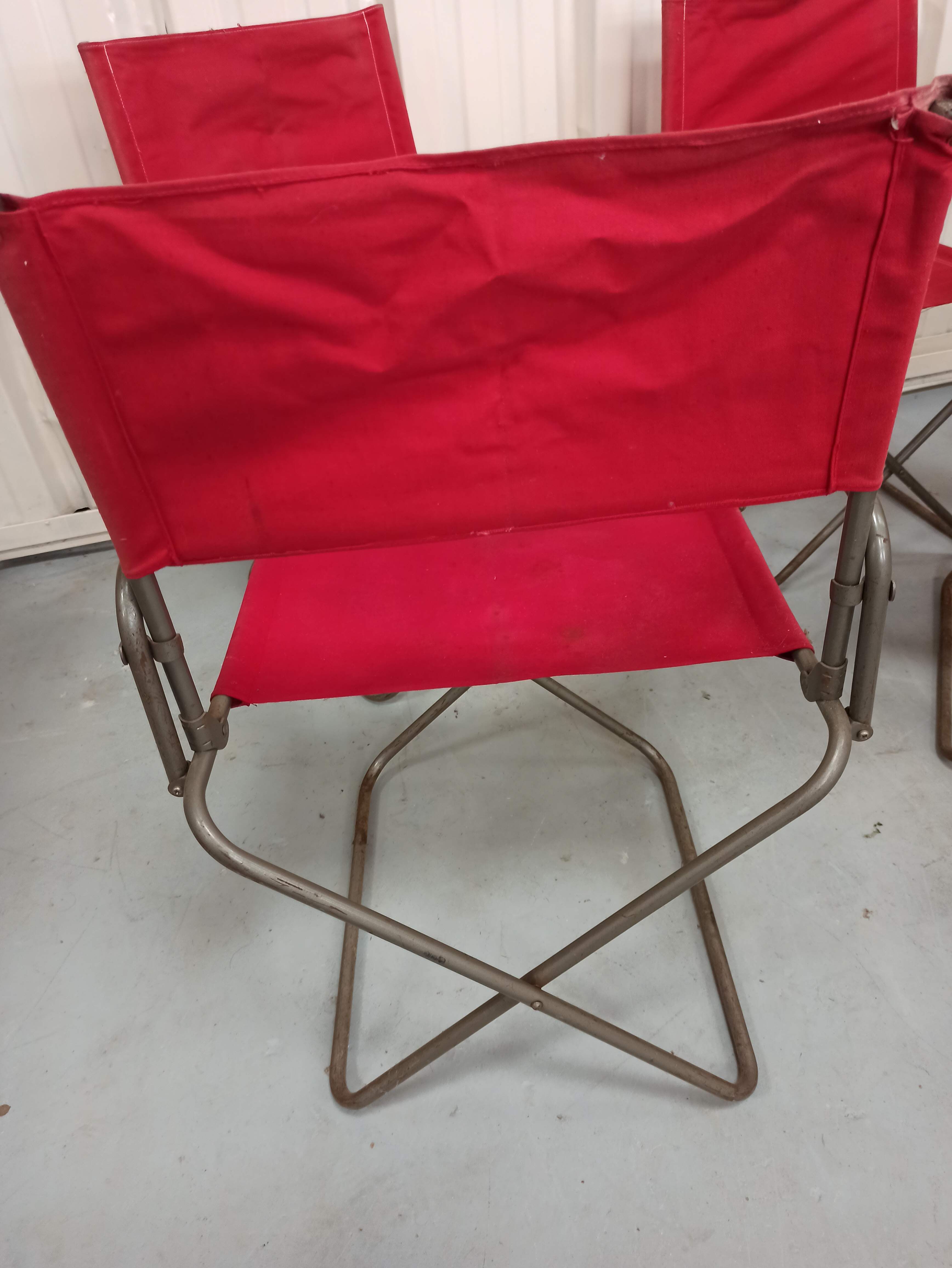 Lot 4 Renolux camping armchairs folding iron and red fabric