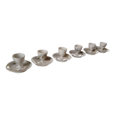 6 coquetiers fleuris avec leur coupelle début XXe en porcelaine