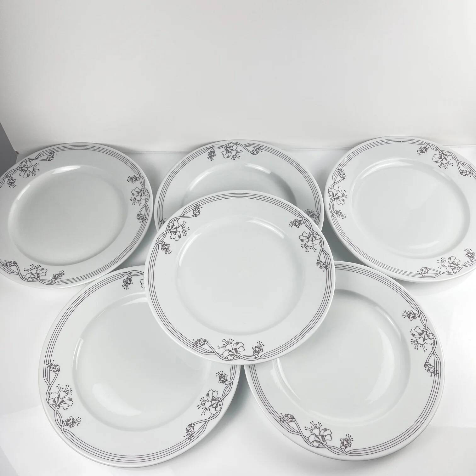 Set de 6 assiettes plates "Elysa", Sarreguemines, 1980-90