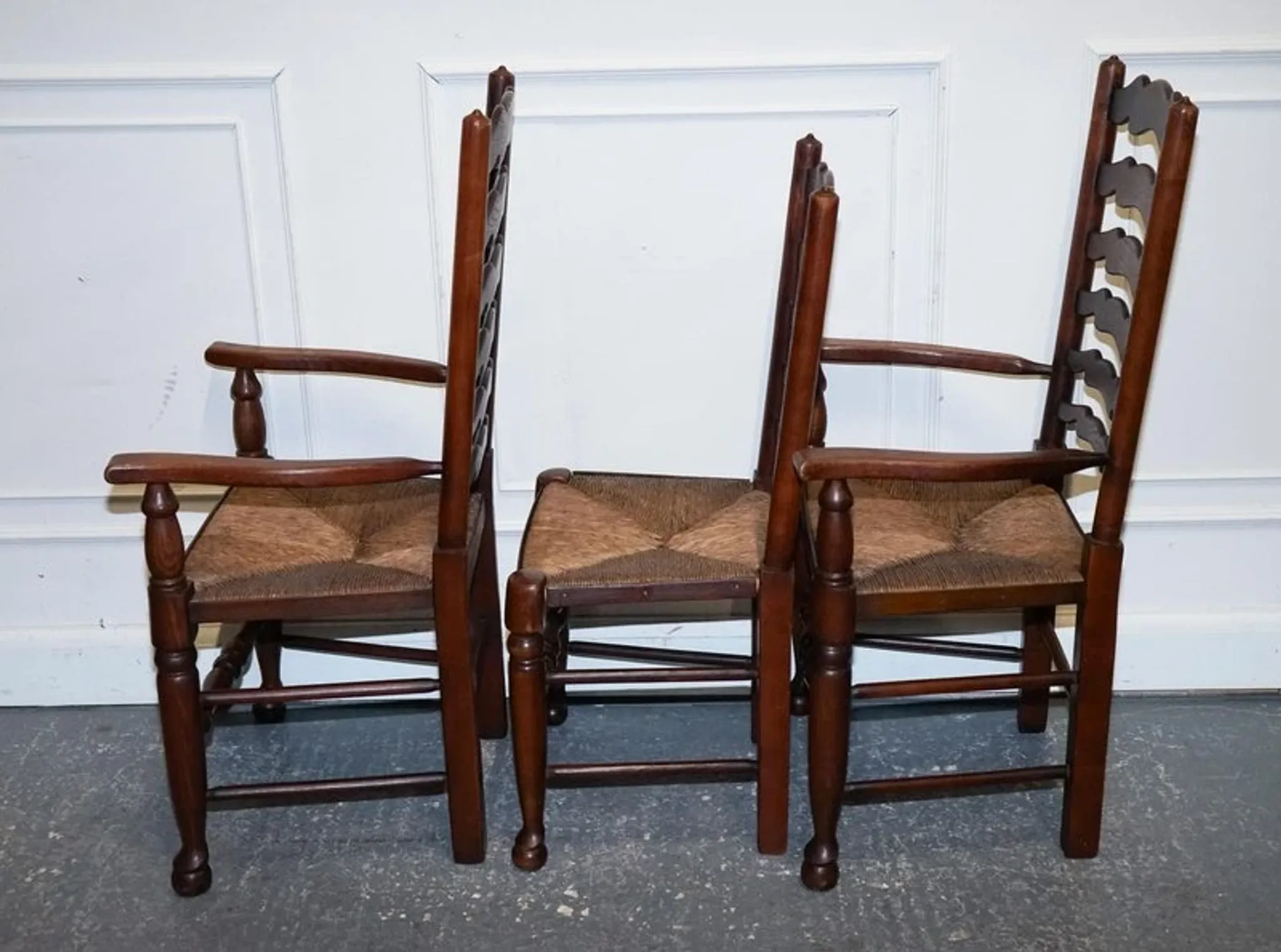 Antique Rush Seat Dining Chairs, England, 1910s, Set of 6
