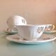 White porcelain coffee service with golden flowers / vintage 50s-60s