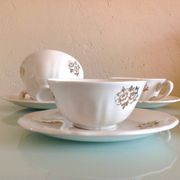 White porcelain coffee service with golden flowers / vintage 50s-60s