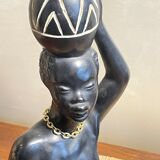 Pied de lampe plâtre femme africaine signé Pagliani
