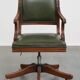 English-Style Office Chair in Cowhide Leather on Wheels Combined with Wood