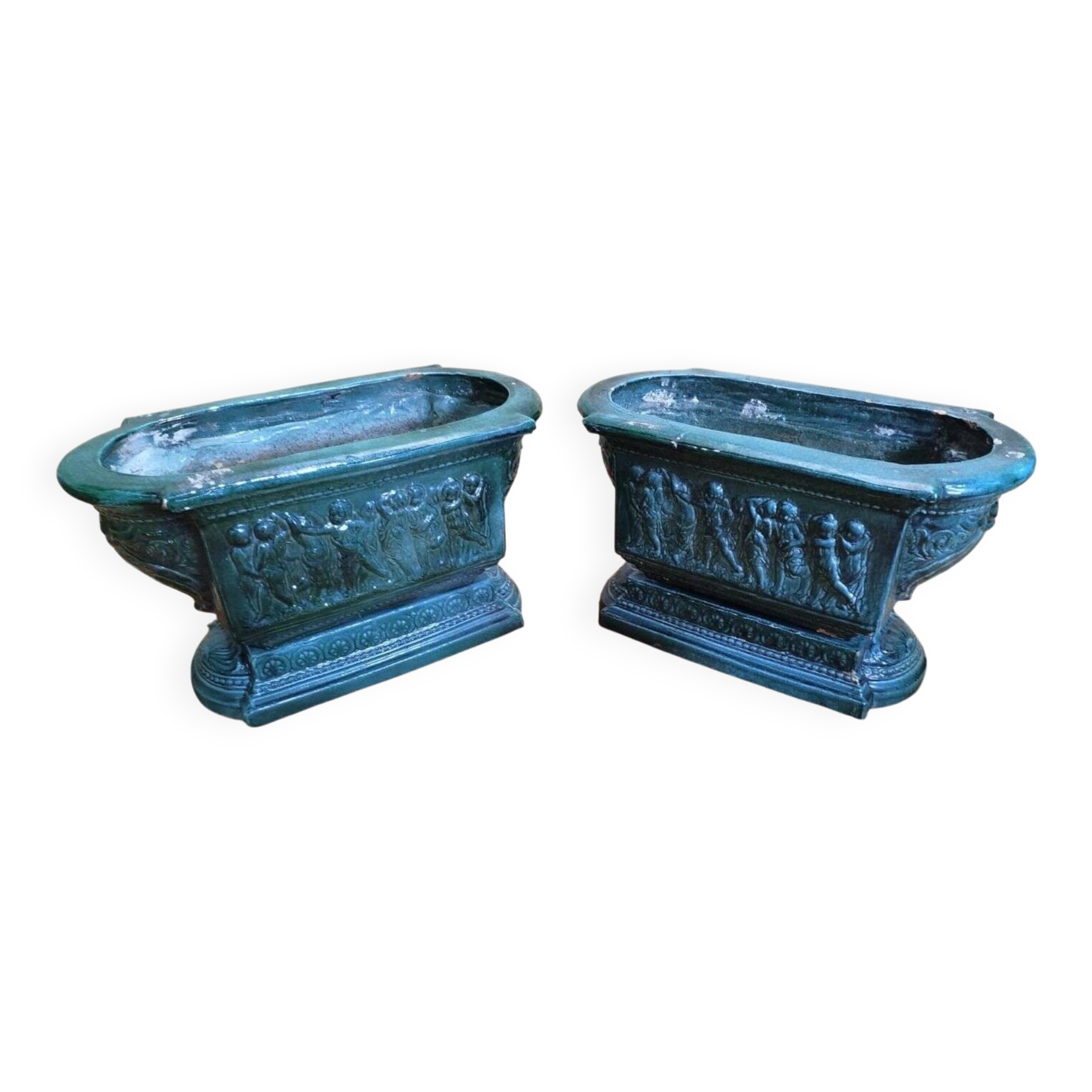 Pair of glazed terracotta planters