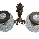 Old Bronze Double Wall Lamp Superb Molded Glass Globe