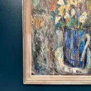 Original Swedish Oil on Panel – “Flowers in Blue Vase” by Sven Age – Signed – Vintage & Framed – 73 × 63 cm (28.7" × 24.8")