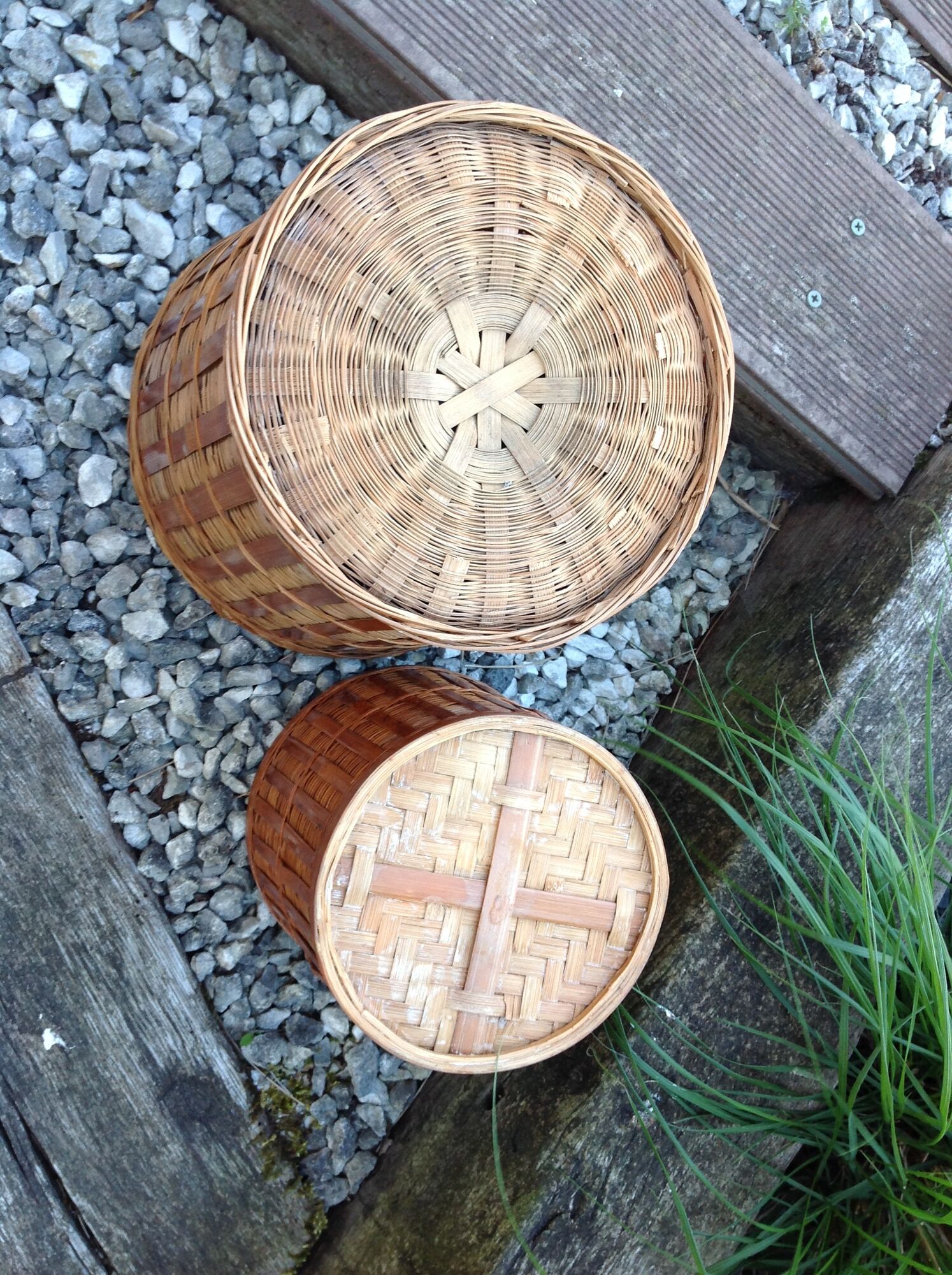 Pair of braided bamboo pot cover / vintage 60s-70s