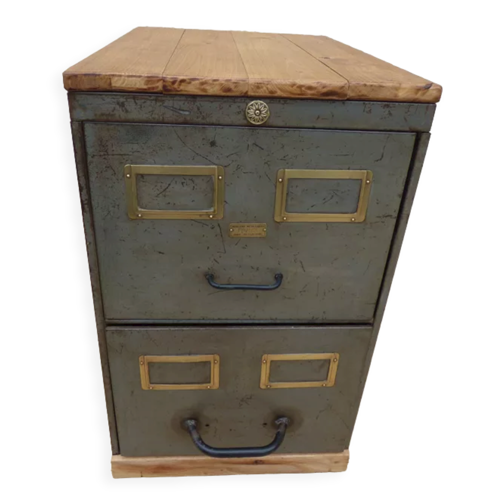 Real industrial furniture two drawers brand RONEO metal mobiler Paris -Lilas