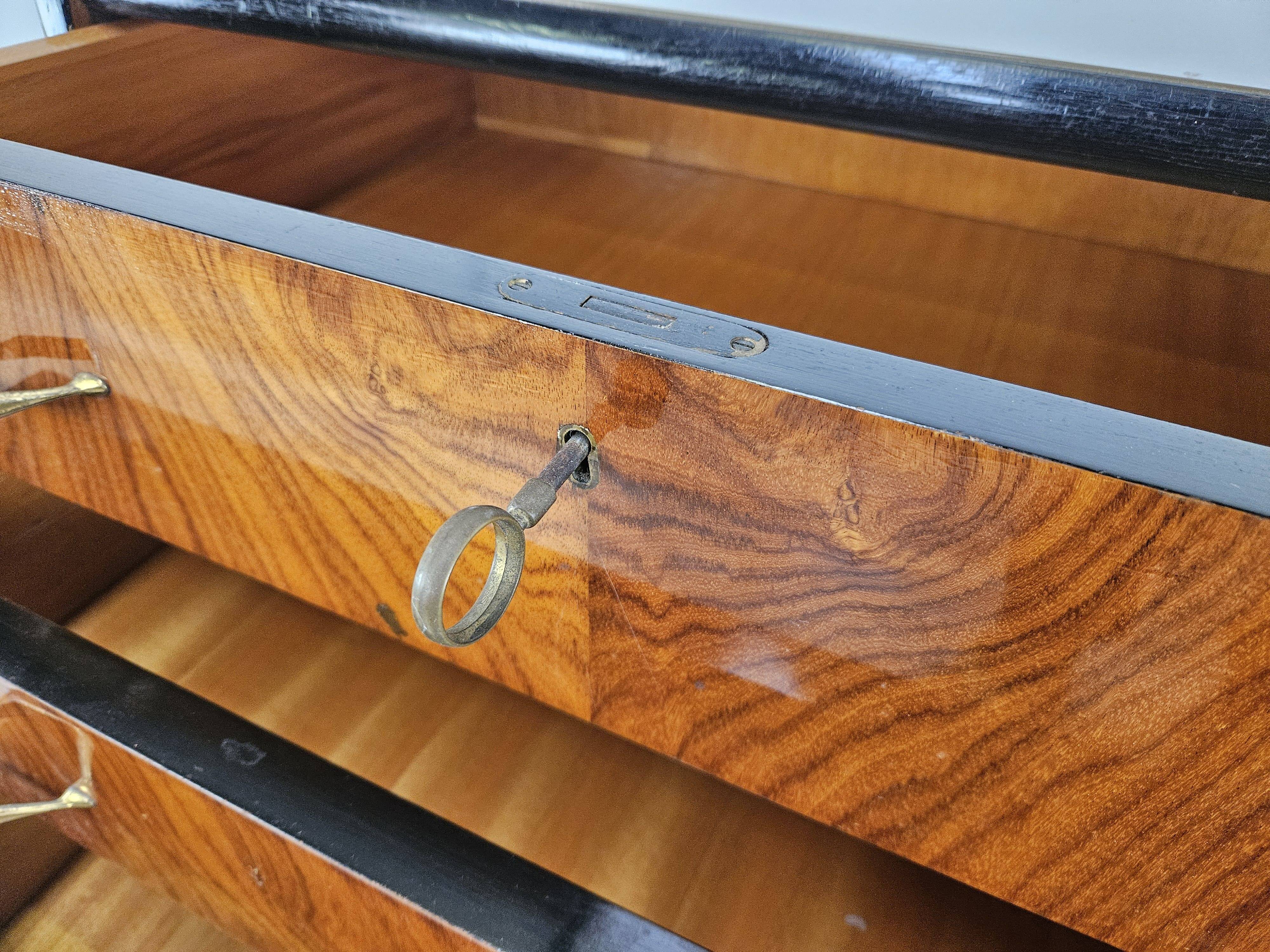 1950s six-drawer chest of drawers with glass top