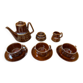 Ancien Service A The PRUSZKOW Céramique Marron & Doré Vintage #B279
