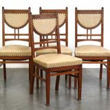 Set of 4 antique design dining chairs, Jugendstil/Art Nouveau style, light skai leather upholstery