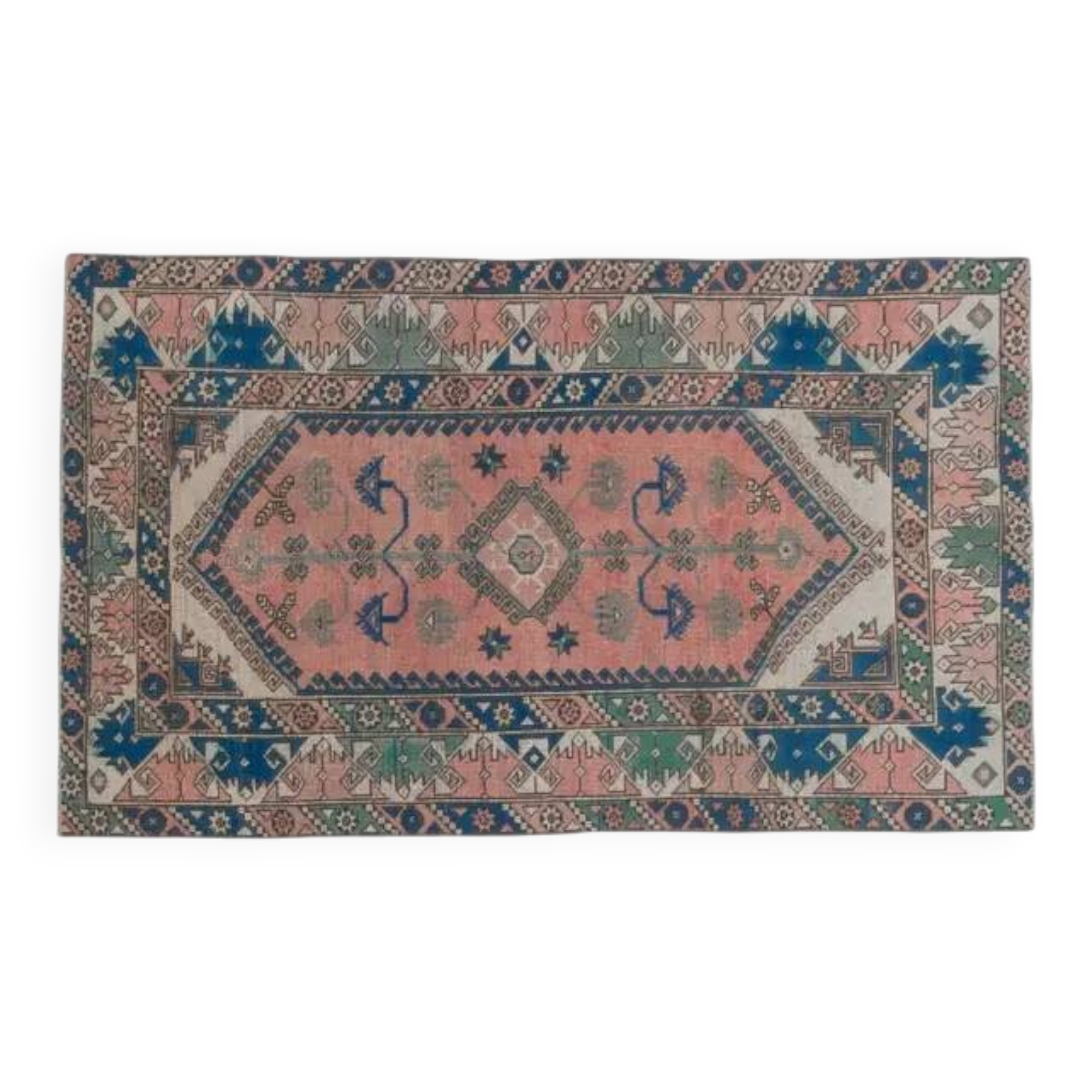 1970s Vintage Turkish Handmade Wool & Cotton Pink Area Rug