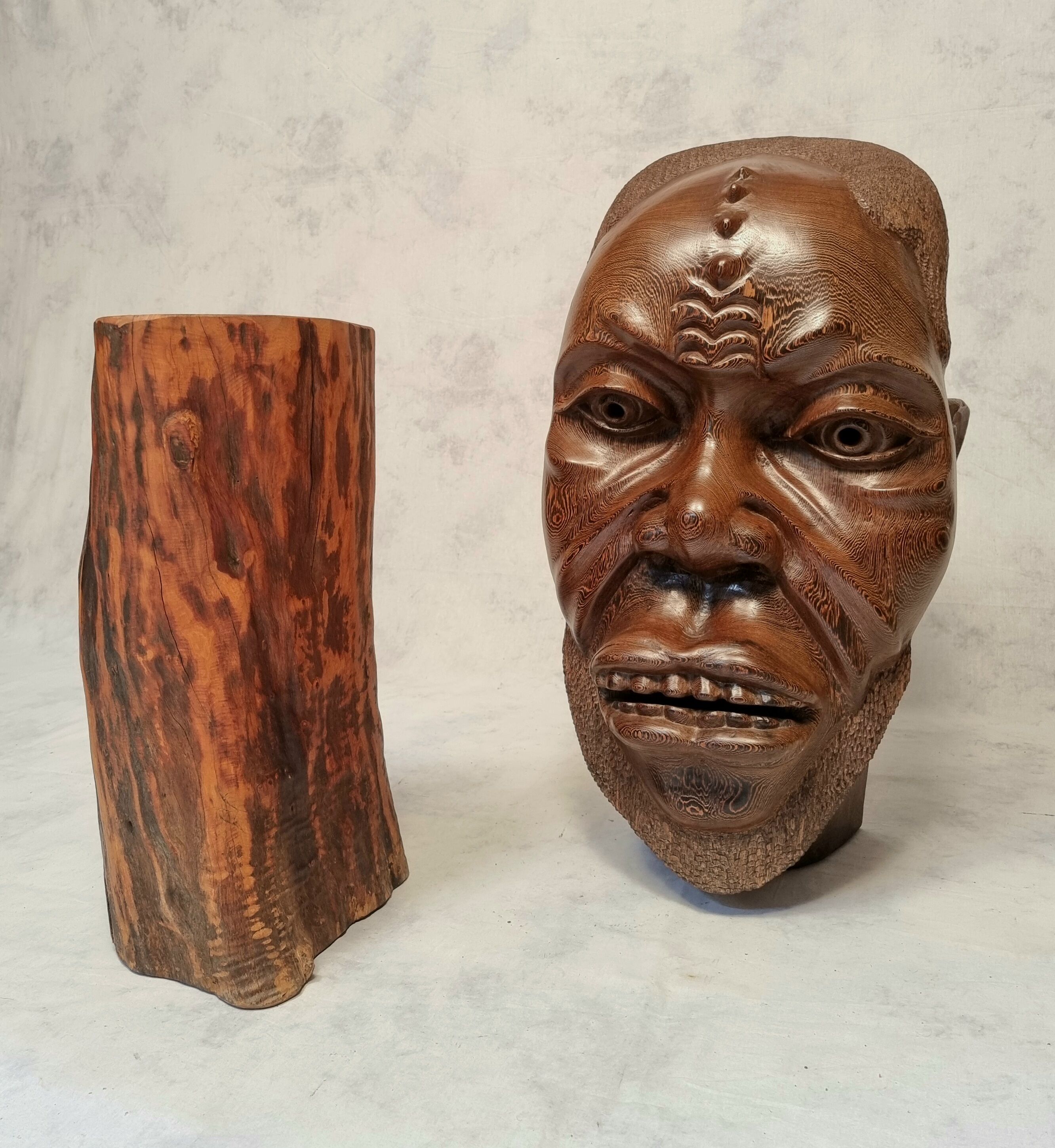 Sculpture of an african head and its base - wenge wood 1960
