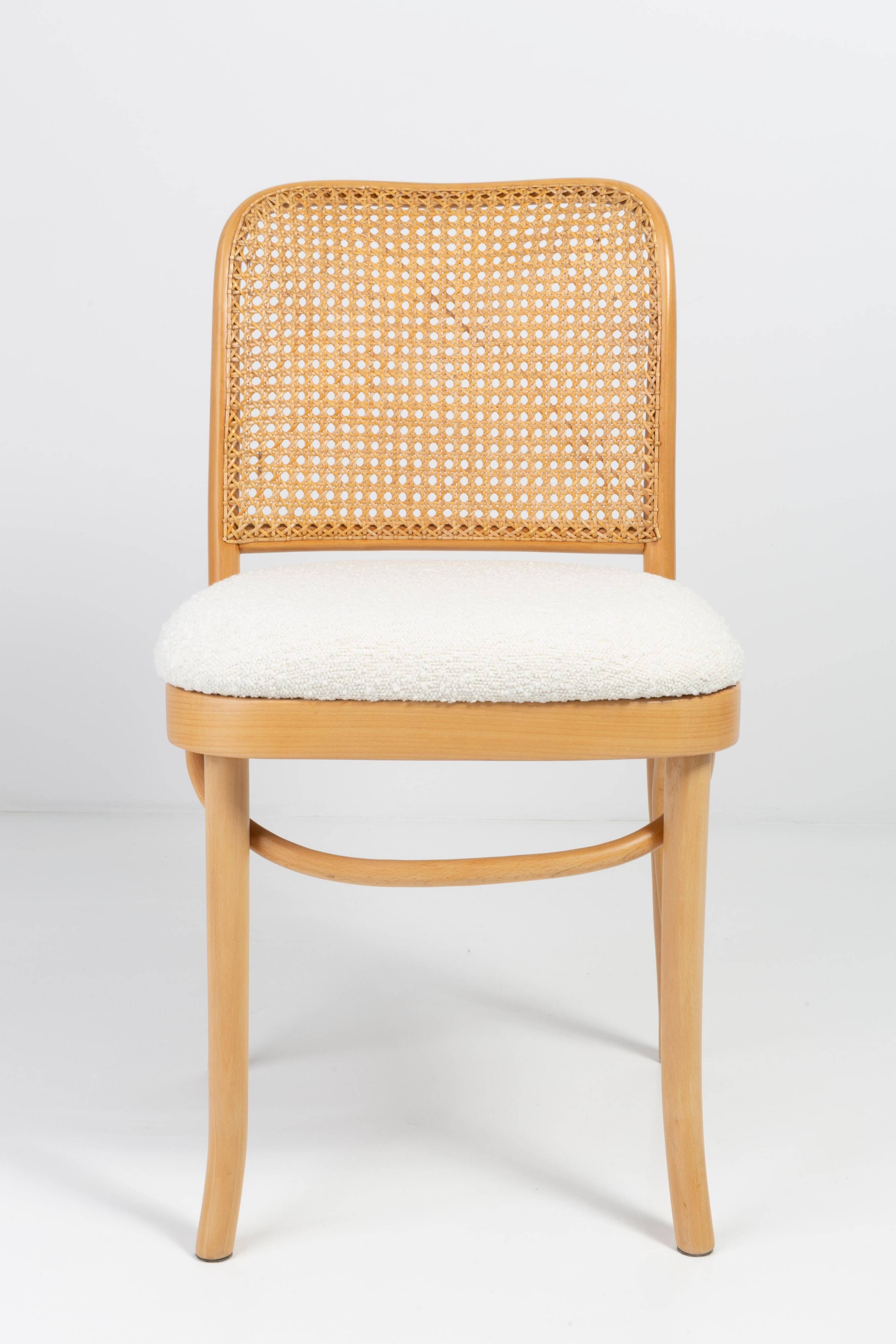 Rattan chair, off-white boucle and Thonet wood, 1960s