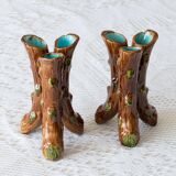 Pair of 19th century Art Nouveau tripod vases with slip branches