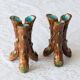 Paire de vases tripodes XIXe Art Nouveau barbotine branches