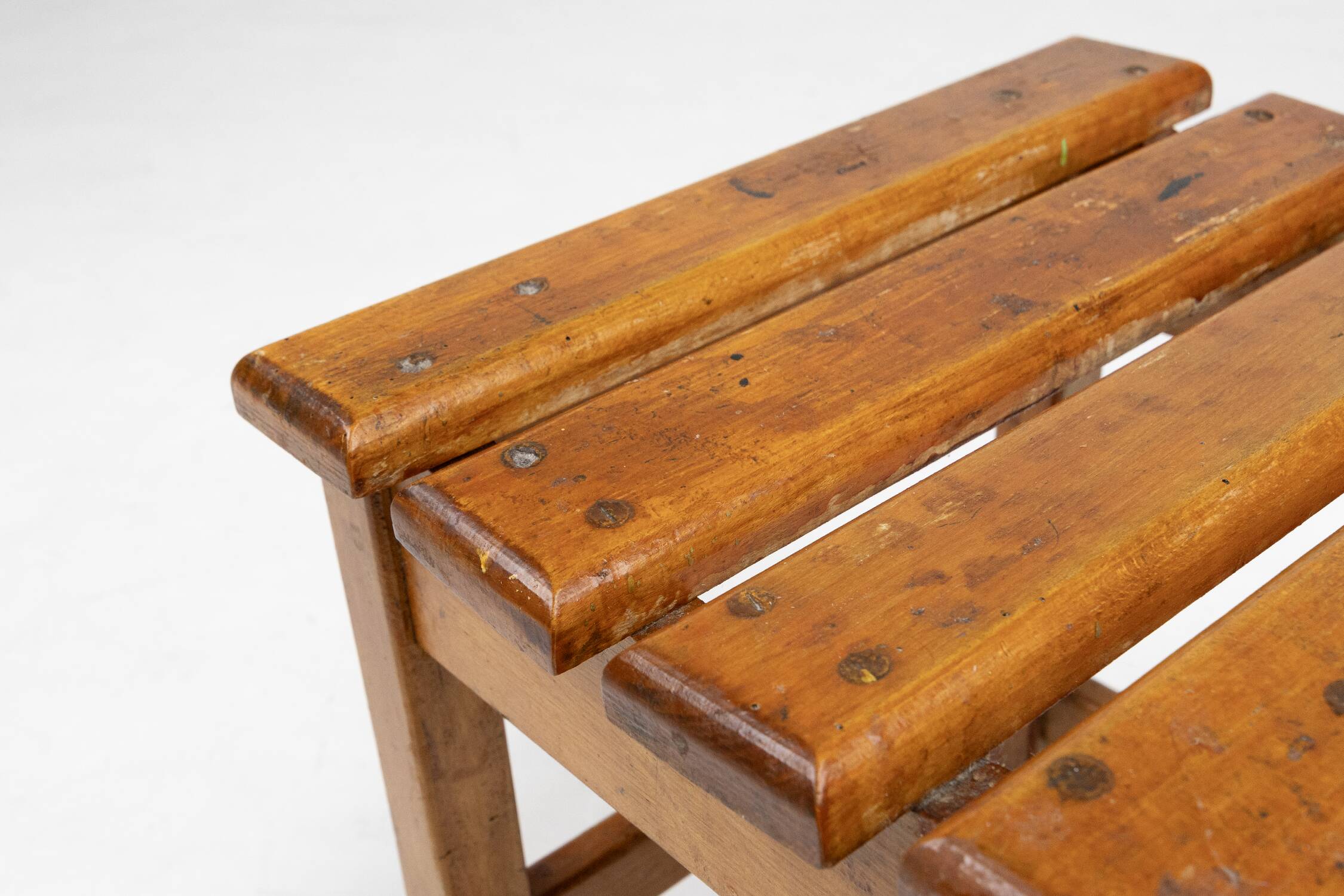 Industrial brutalist wooden stool, Belgium ca. 1920
