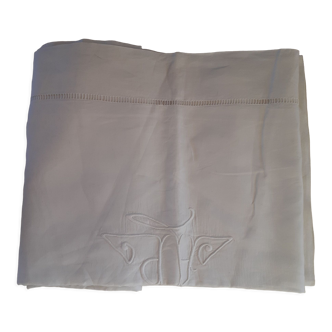 Drap en coton avec jours et monogramme brodé main.