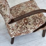 1950s, Danish artdeco armchair, furniture velour, beech wood, reupholstered