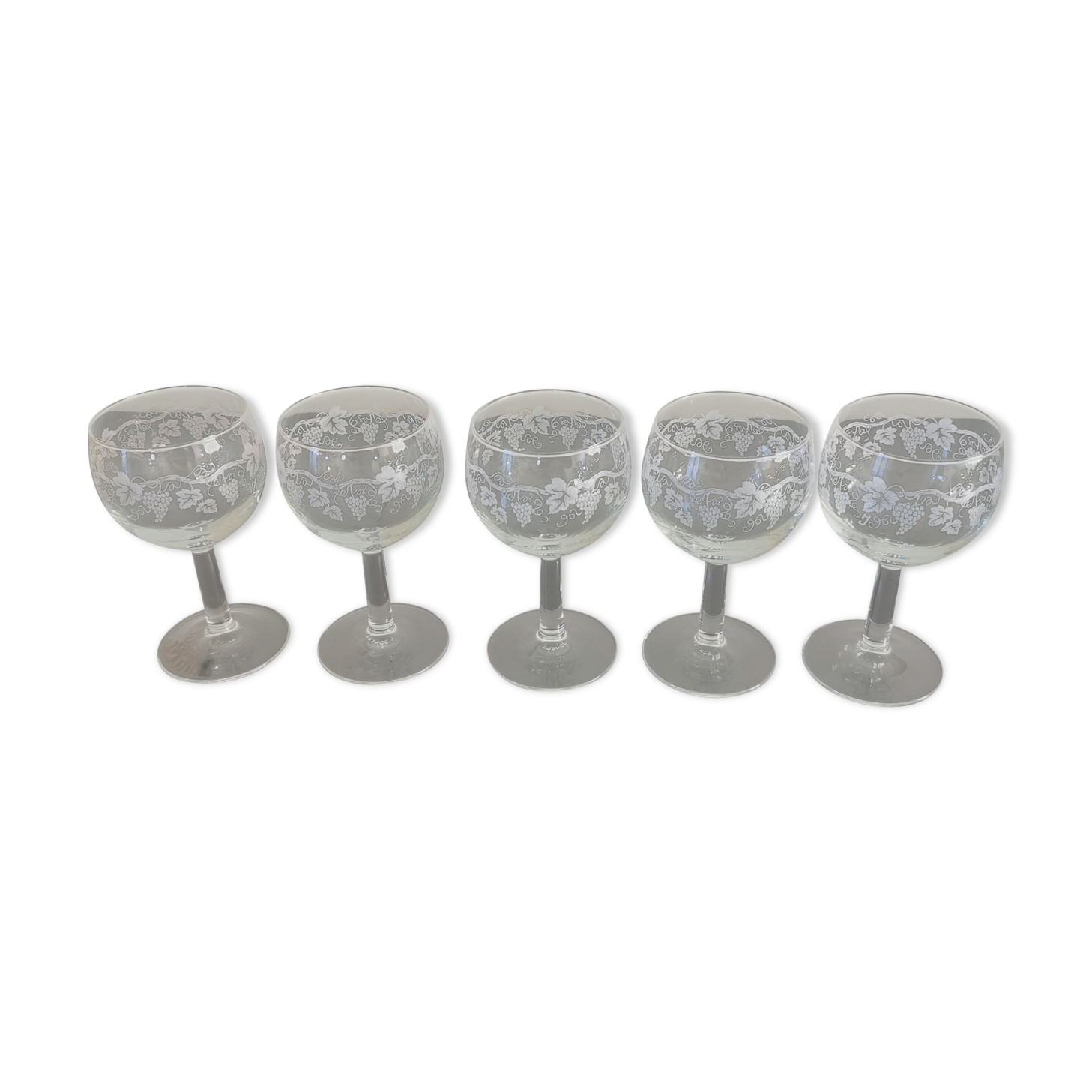 5 vintage “henri julien” red wine balloon glasses with luminarc grape blues decoration