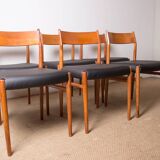 Series of 6 Danish chairs in Teak and Skai new, model 418 by Arne Vodder for Sibast 1960.