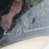 Vintage table lamp signed Louis Drimmer, glazed ceramic & lampshade