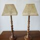 Pair of tall turned wooden lamps