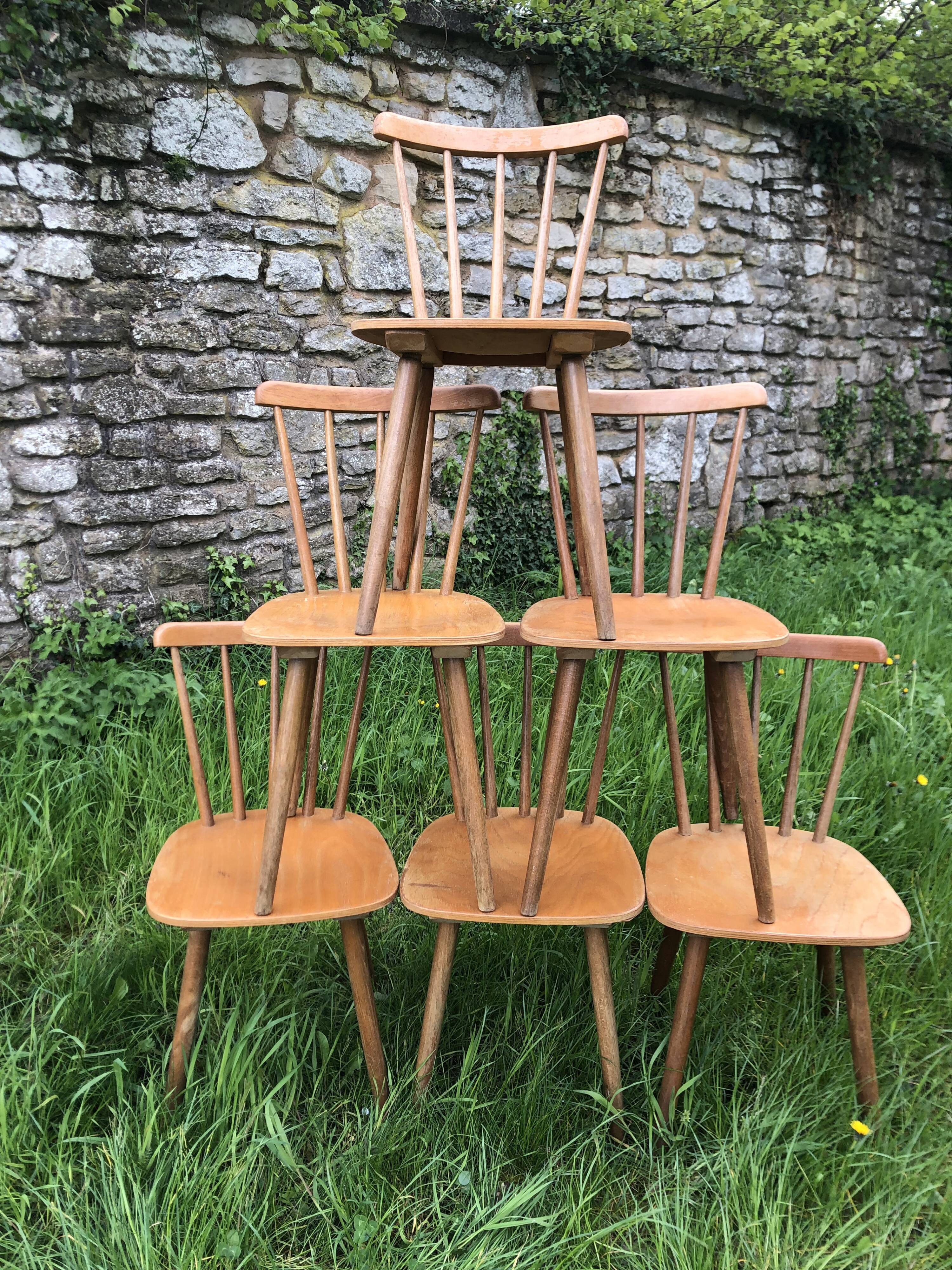Chaises de bistrot rustique vintage Années 60