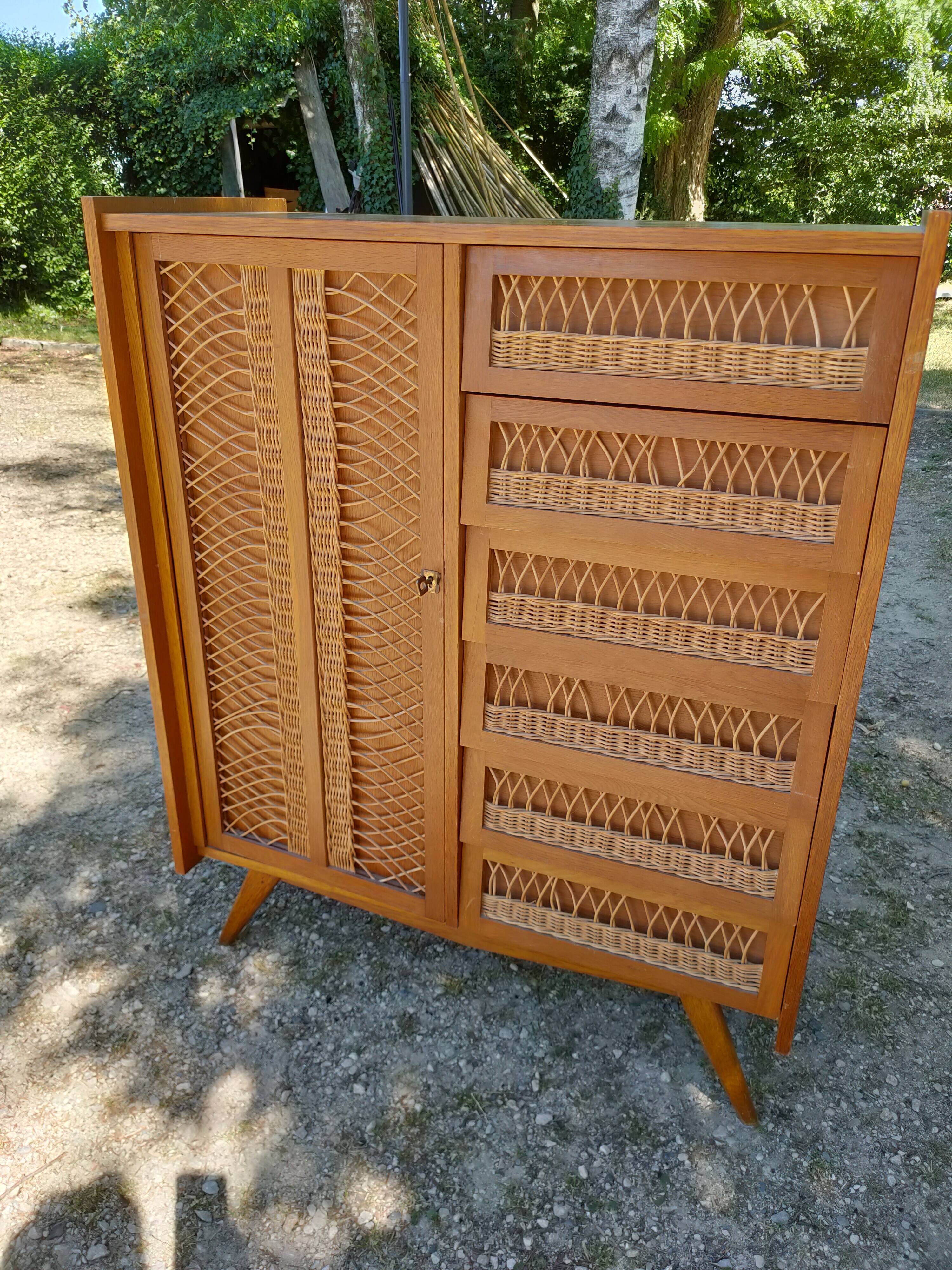Wardrobe, vintage rattan wardrobe