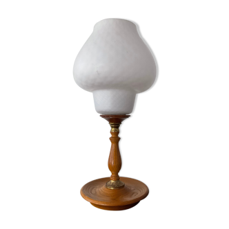Vintage lamp of the 70s in wood and opaline