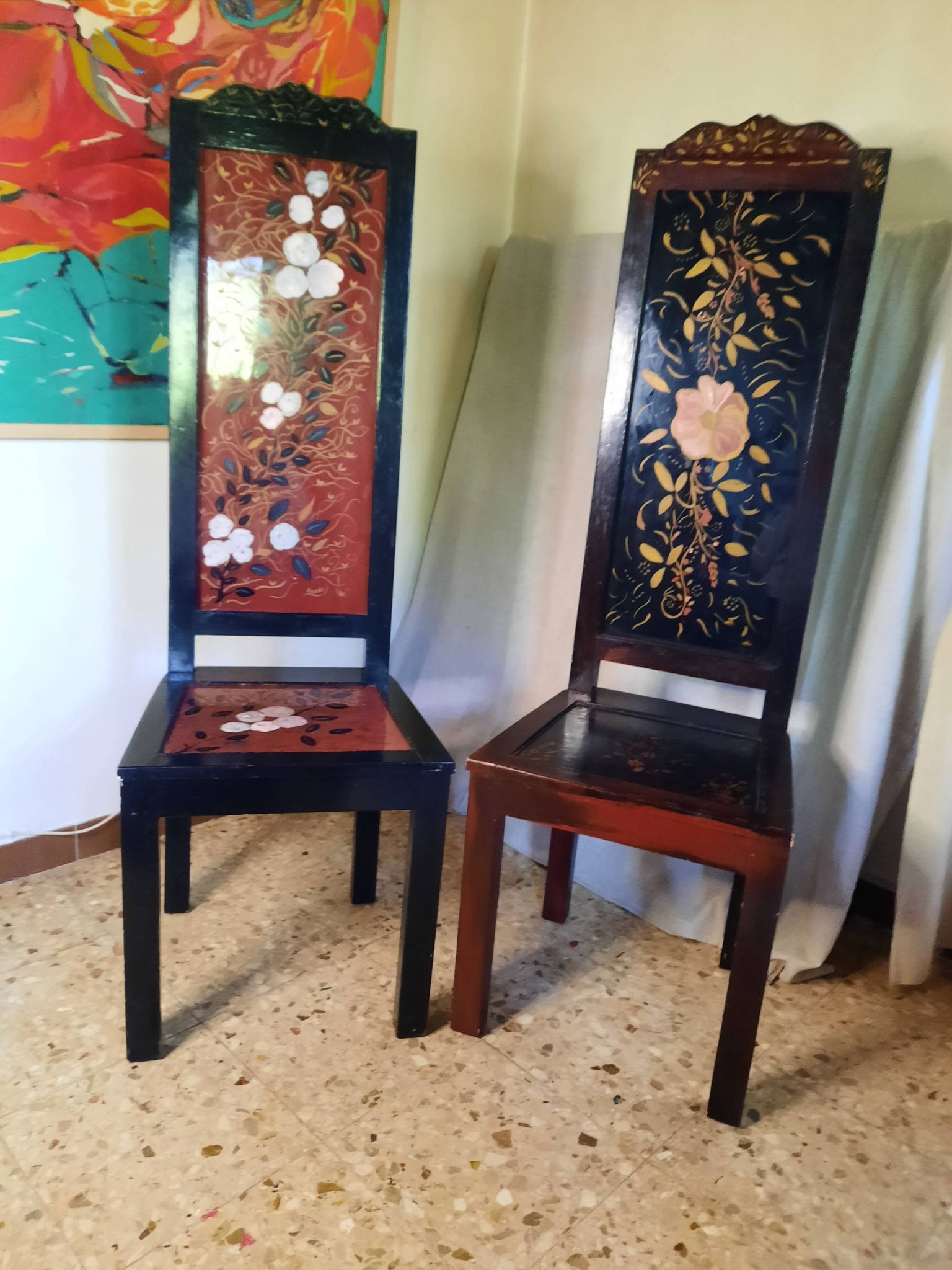 Japanese chair with a high backrest