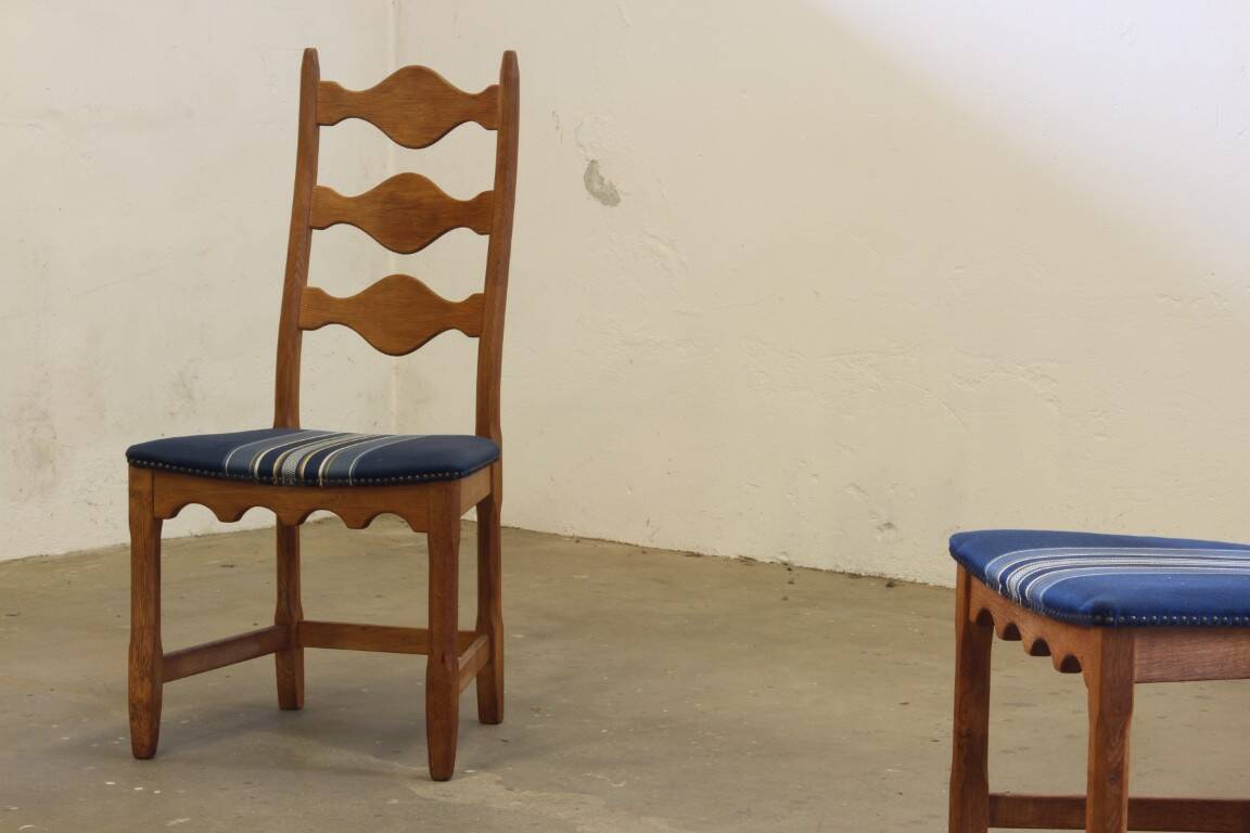 Vintage 1960s Danish Brutalist Oak High Back Chairs style of Henning Kjærnulf