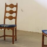 Vintage 1960s Danish Brutalist Oak High Back Chairs style of Henning Kjærnulf