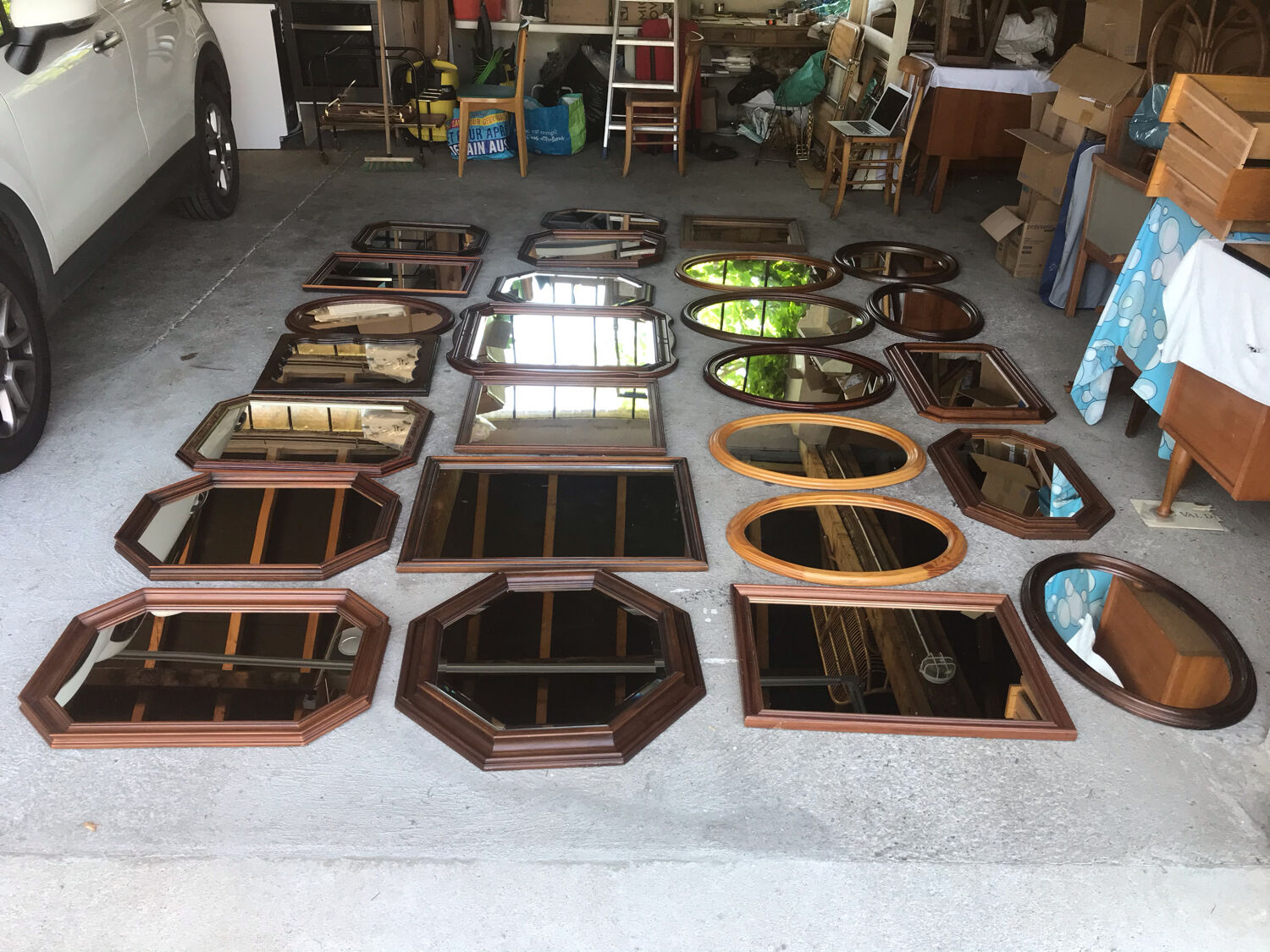 Set of 16 vintage wooden mirrors
