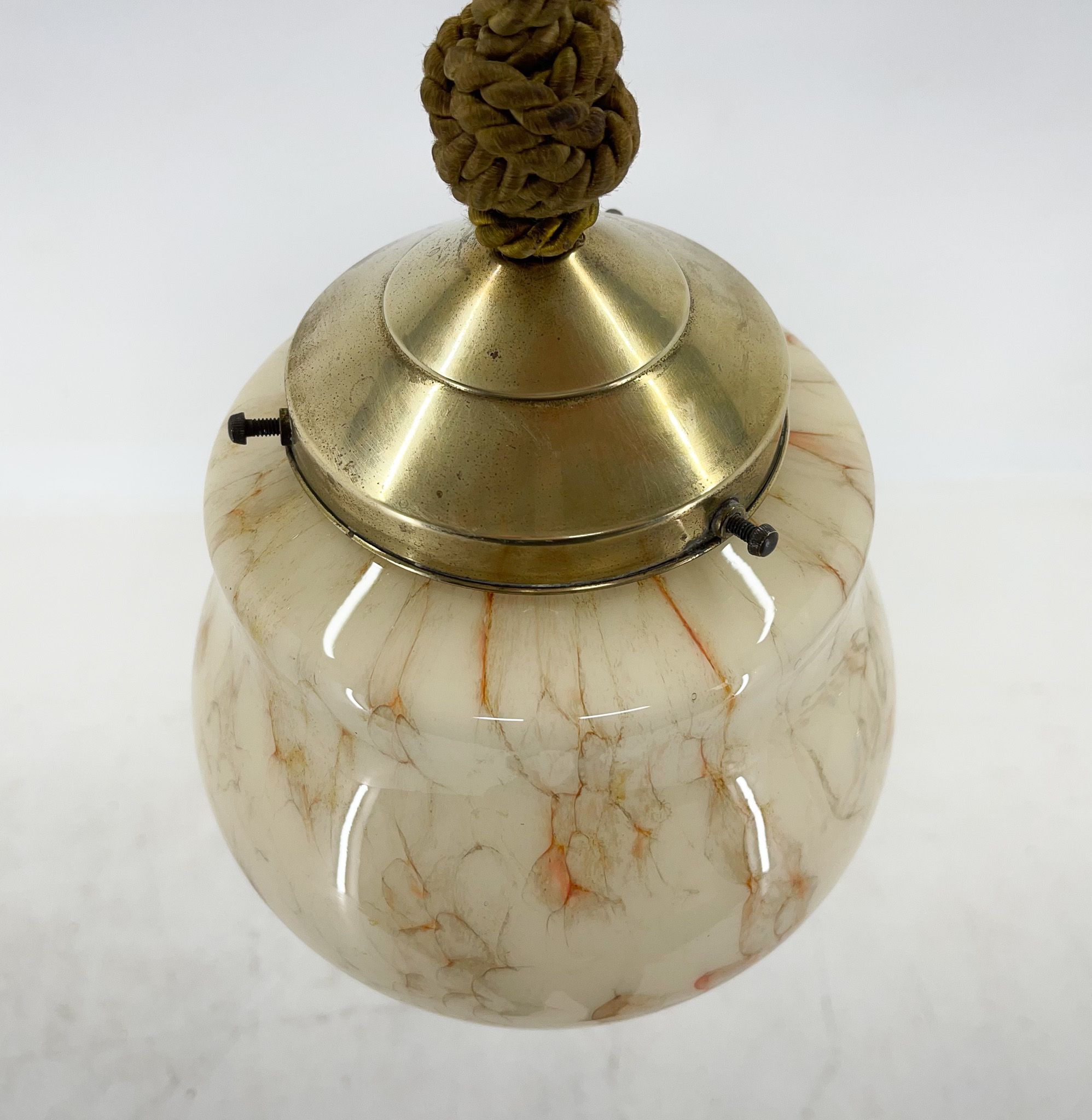 Art Deco Marble Glass Pendant Lignt on Original Rope