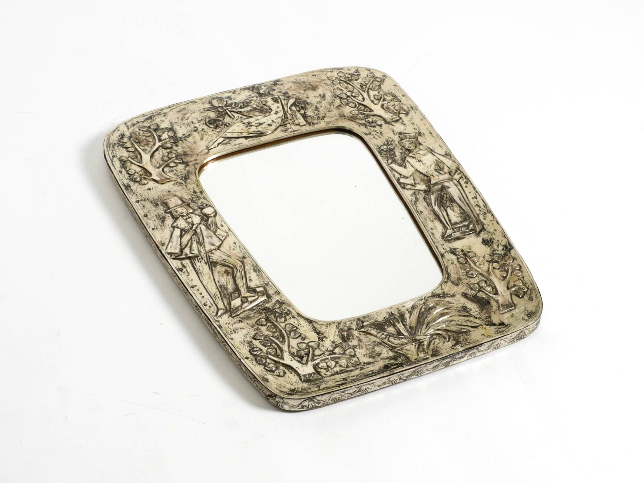 Beautiful Mid-Century Modern Wall Mirror with a Silver-Plated Frame
