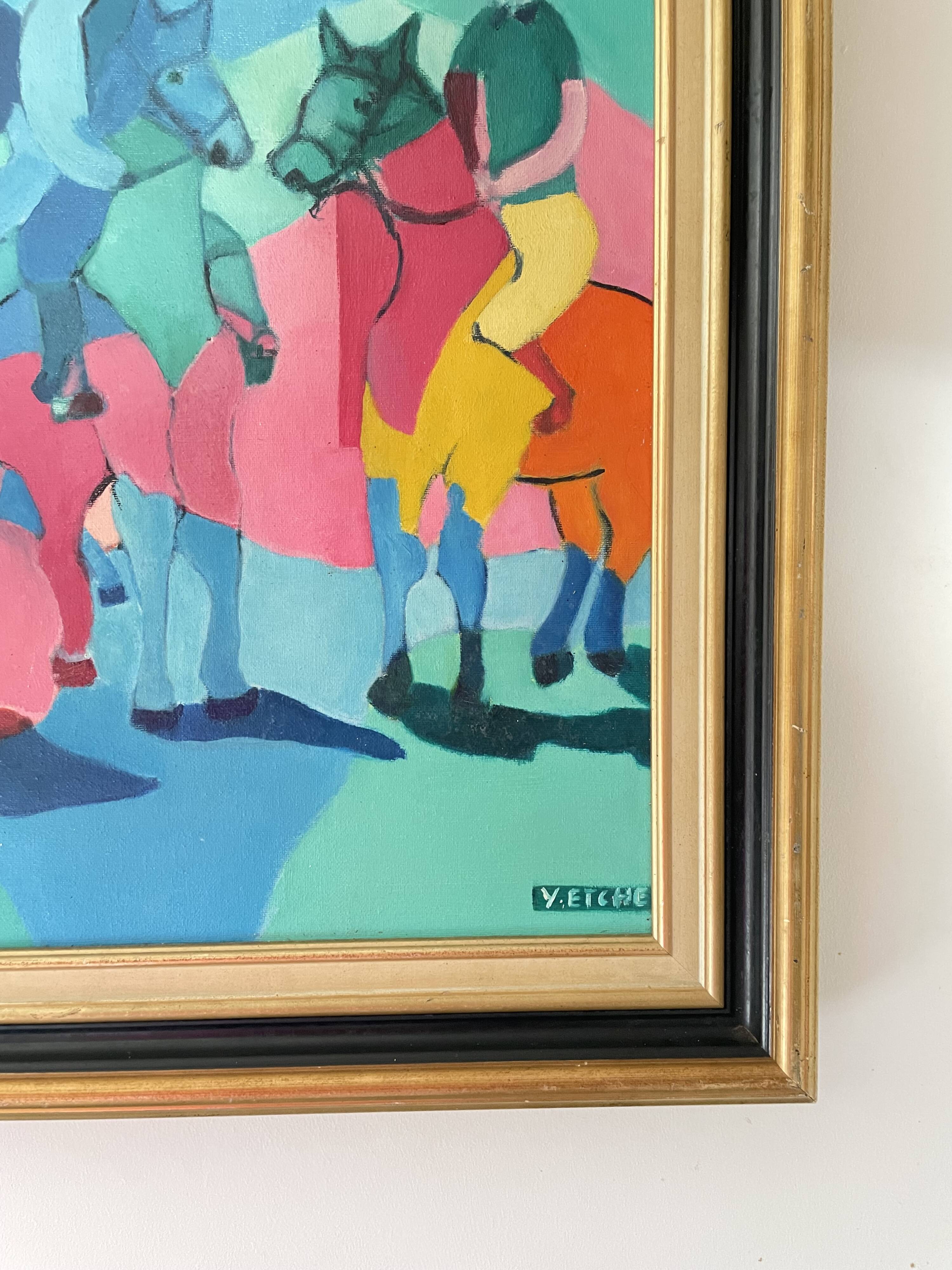 Huile sur toile signée - scène équestre