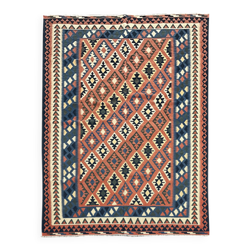 Handmade Bedroom Kilim Rug, Wool Flatweave Rust Geometric Carpet 293×210 cm