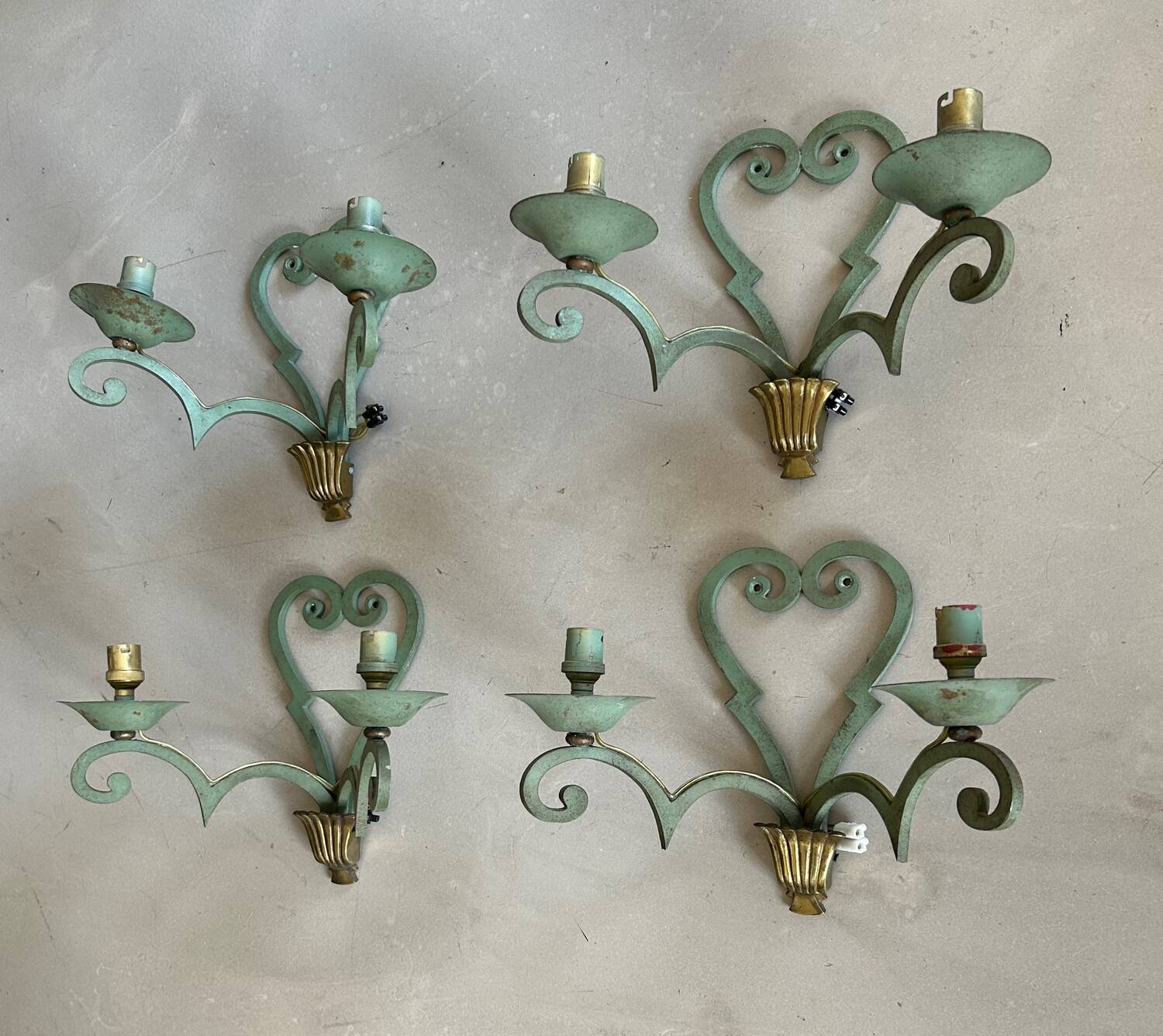 Set of 4 antique metal wall lights / 1950s