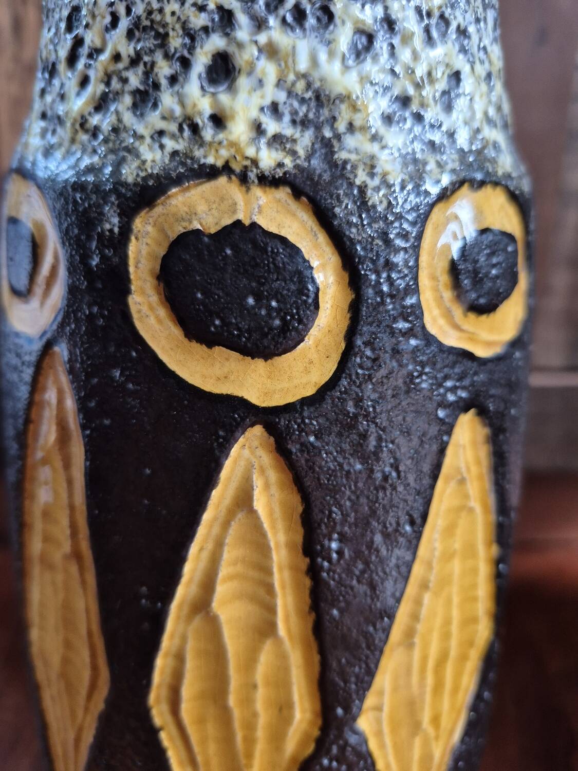 Retro Scheurig W-Germany fat lava vase 1970s brown yellow