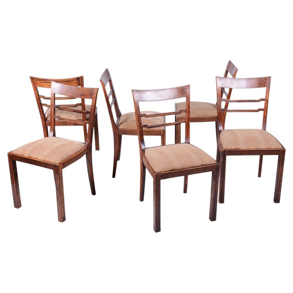 Art Deco Chairs in Walnut, Czech, 1920s, Set of 6