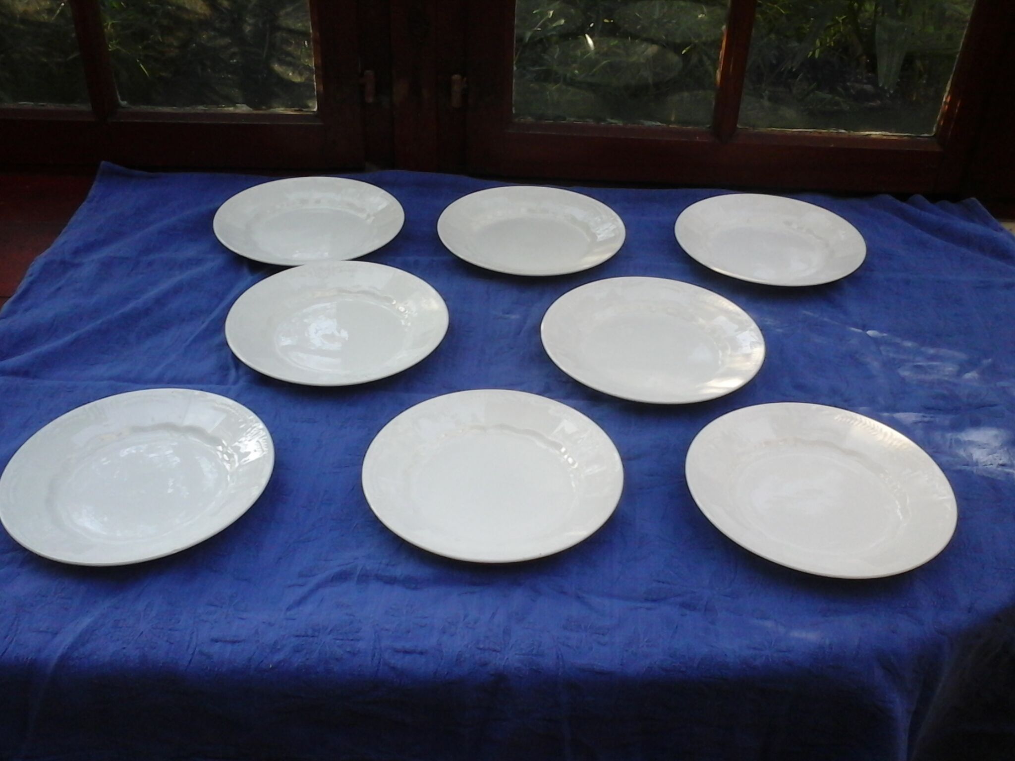 8 old flat white plates