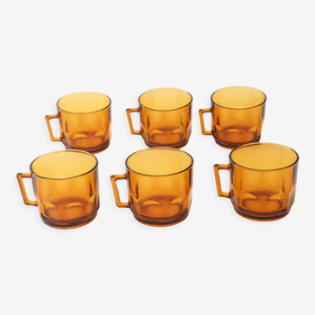 Series of 6 amber arcoroc cups