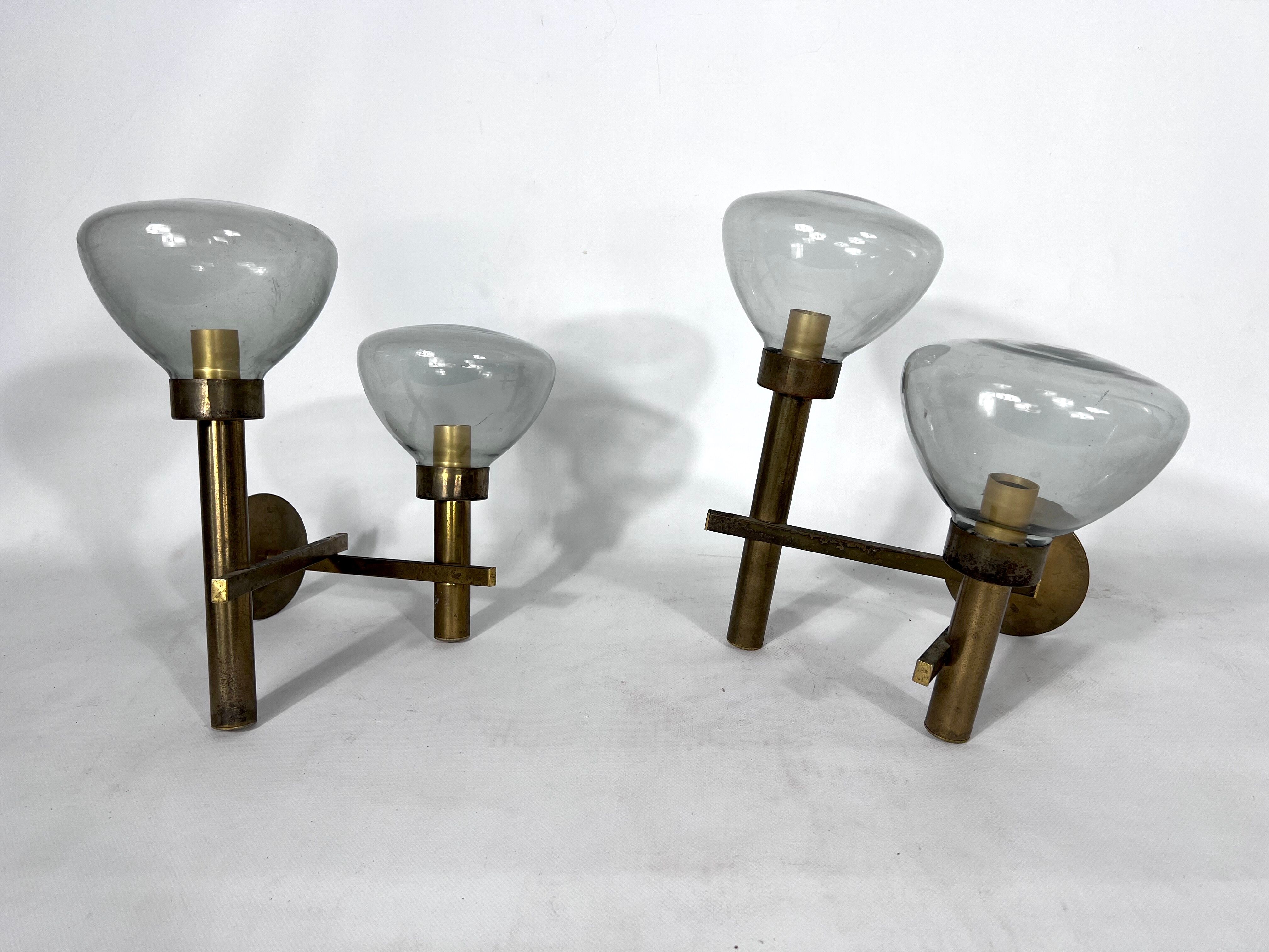 Pair of brass and glass sconces by Sciolari. Italian modern from 70s