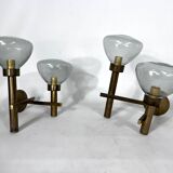 Pair of brass and glass sconces by Sciolari. Italian modern from 70s