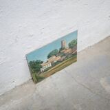 Tableau ancien peinture sur bois signée A. Challou