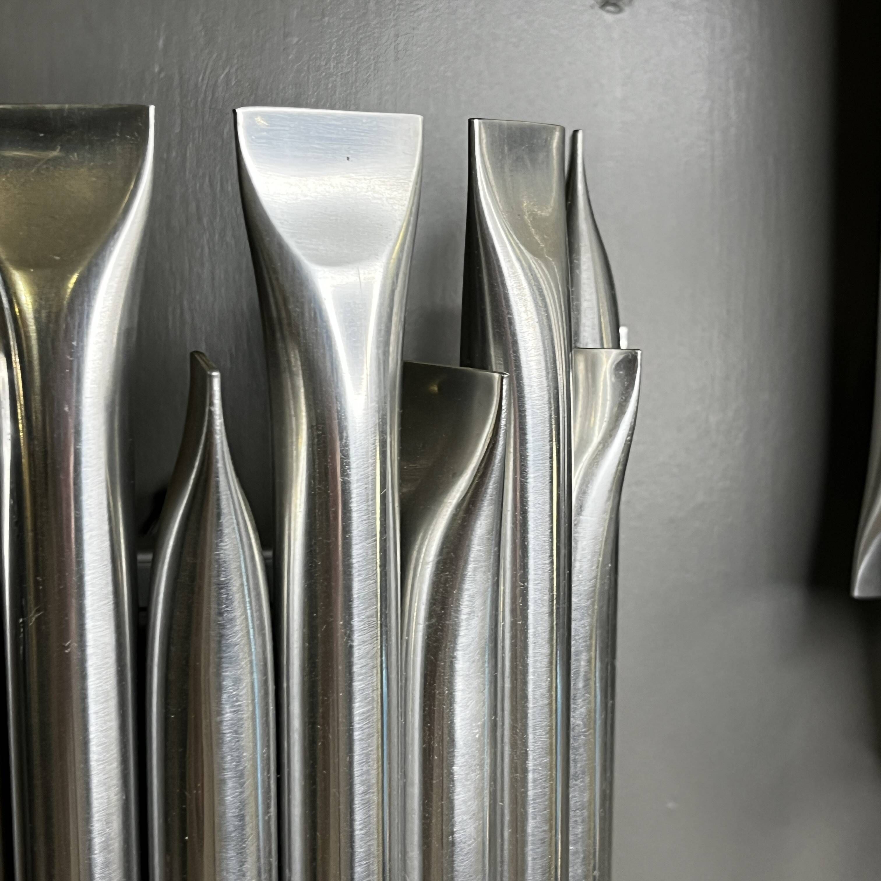 Raak 'concorde' pair of wall lights, 'organ tube' type in brushed aluminium, ca 1970